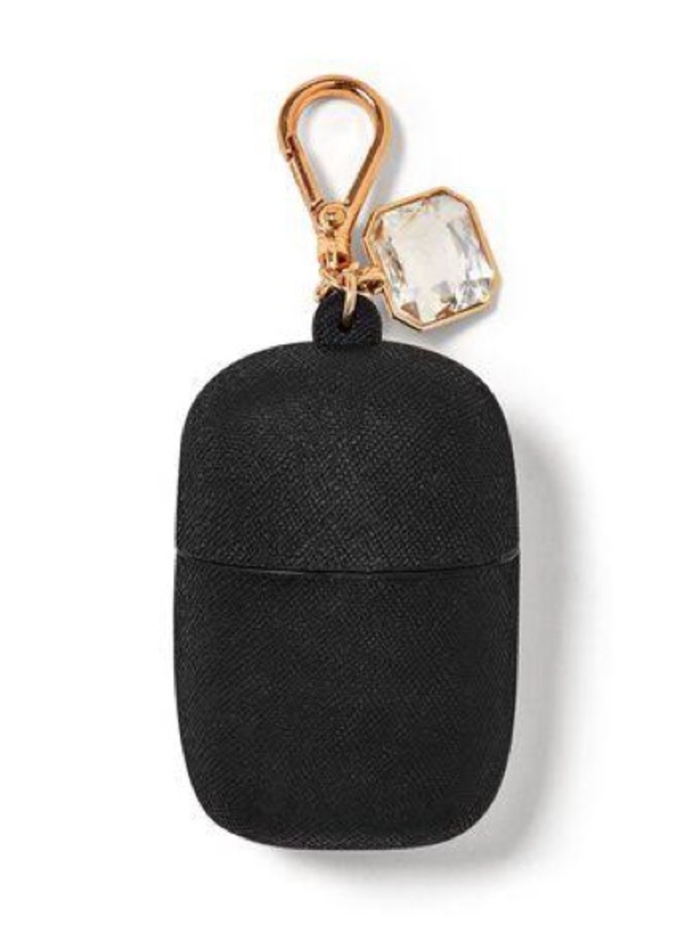 Bath & Body Works Black Pocketbac Holder Keychain with Gold Clip and Clear Jewel